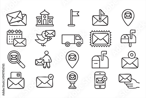 Mail Service and Courier Shipping Vector Line Icon Pack