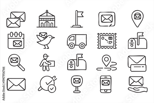 Digital Messaging and Envelope Communication Outline Icon Set
