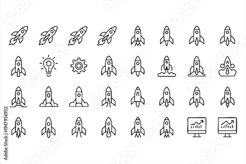 Startup Success and Business Development Vector Line Icons