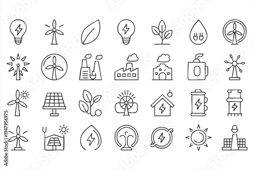 Renewable Energy and Eco Power Line Icons Collection