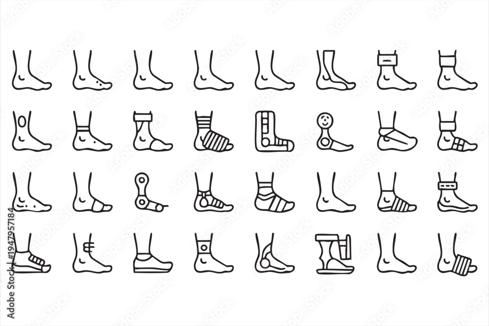 Obraz premium Foot Trauma Treatment and Rehabilitation Symbol Icon Bundle