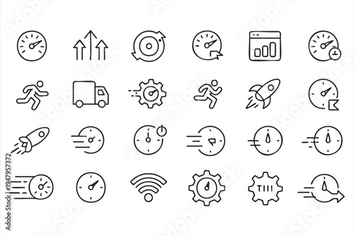 Fast Delivery and Rapid Loading Outline Icon Set