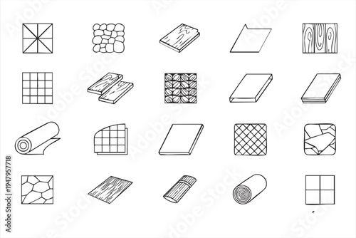 Flooring Materials and Surface Texture Line Icons Collection