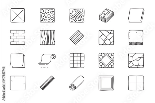 Ceramic Wood Vinyl and Carpet Flooring Outline Icon Set