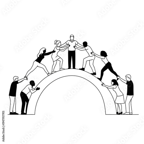 People helping each other up.