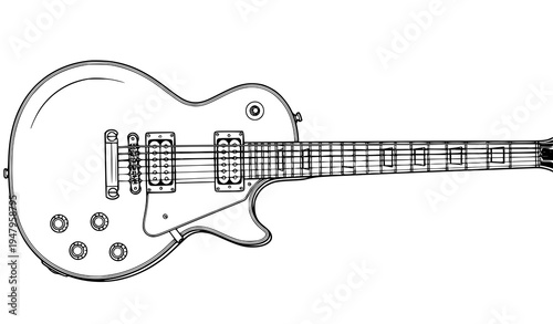 Detailed Black and White Electric Guitar Vector Line Art Illustration