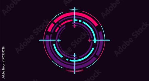 Futuristic Target Reticle Vector Illustration with Neon Pink and Teal Accents on Dark Background