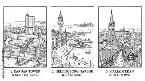 Helsingborg Landmarks Karnan Tower Harbor and Mariad kyrkan