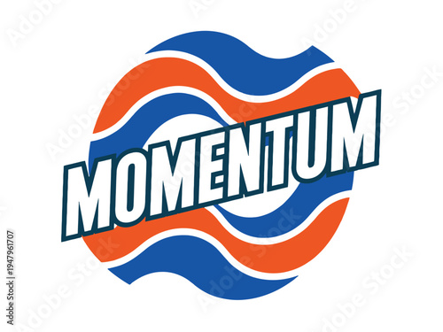 Abstract circular logo featuring bold blue and orange wavy lines and the word momentum.
