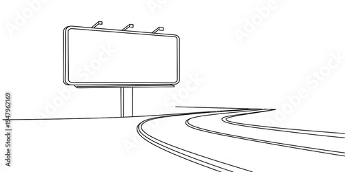Blank roadside billboard with curved road minimal line vector illustration