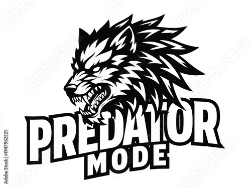 Aggressive wolf head graphic in stylized form complements the words 'Predator Mode'.
