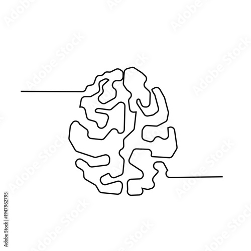 Minimalist Continuous Line Drawing of Human Brain Icon for Creative Thinking and Problem Solving