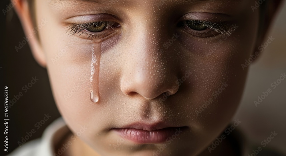 Fototapeta premium Child's Tear Rolling Down Dusty Cheek