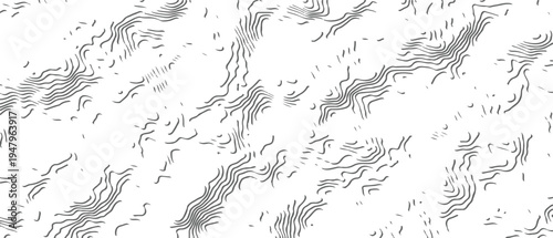 Abstract Topographic Contour Line Pattern Background With Hand-Drawn Wavy Monochrome Texture.