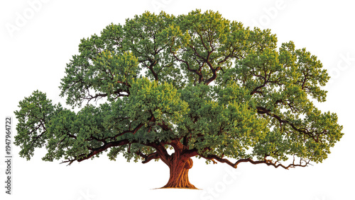 Bilde på lerret Isolated majestic old oak tree with a sprawling green crown and sturdy trunk