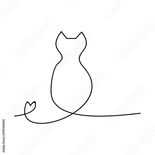 Minimalist Line Art Cat Silhouette with Heart Shaped Tail