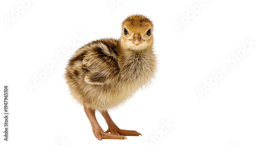 Принти на полотні Isolated cute fluffy baby turkey chick, adorable small bird, standing and lookin