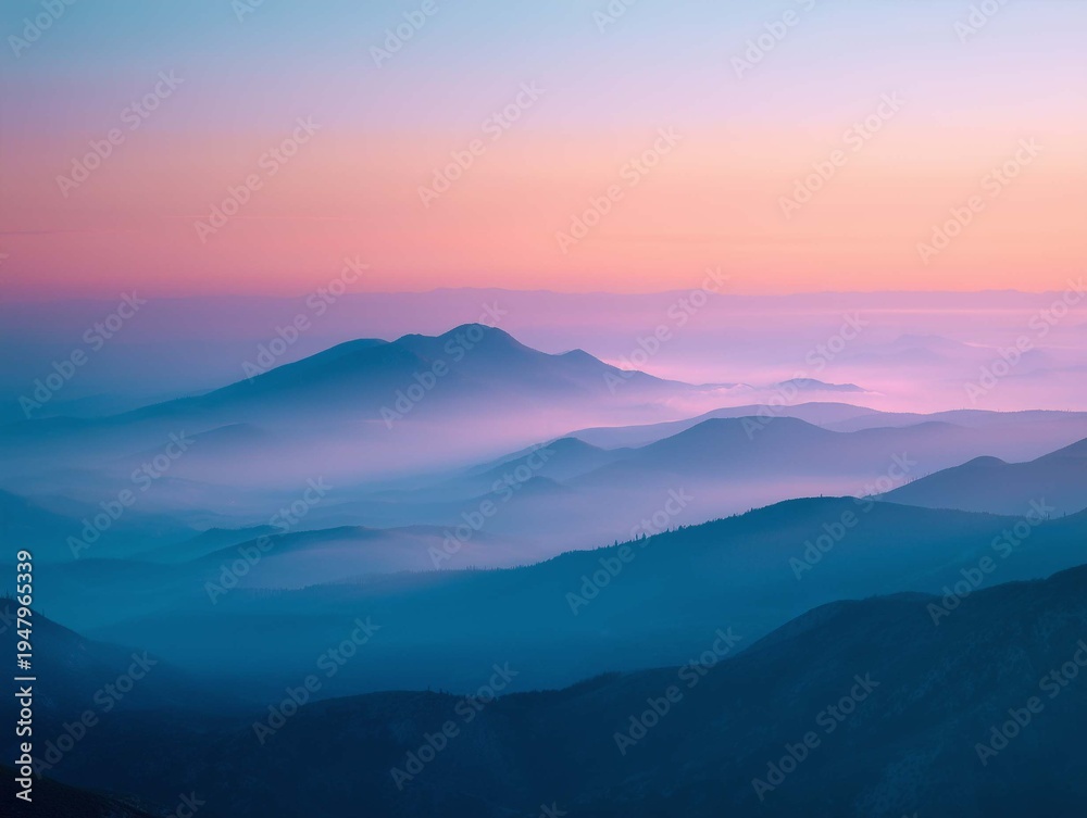 Fototapeta premium Minimal mountain mist gradient background with soft atmospheric landscape
