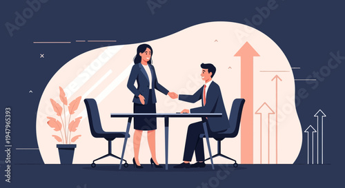 Business partners shaking hands, successful meeting, growth charts background