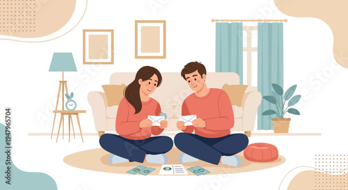 Couple playing board game at home, enjoying leisure time together on the floor