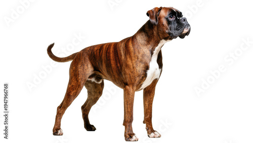 Canvas-taulu Isolated purebred brindle Boxer dog standing in full body profile, alert, strong