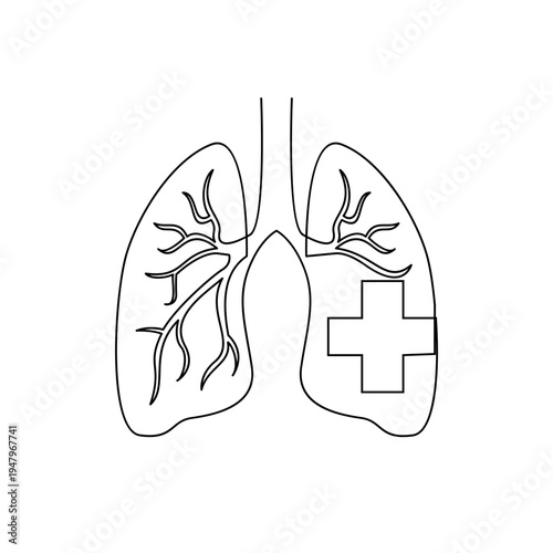 Lungs Outline with Medical Cross Symbol Icon for Respiratory Health and Medical Care
