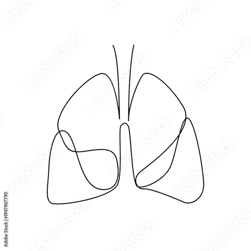 Human Lungs One Continuous Line Drawing. Simple Anatomical Outline of Respiratory Organ. Minimalist Medical Vector Art.