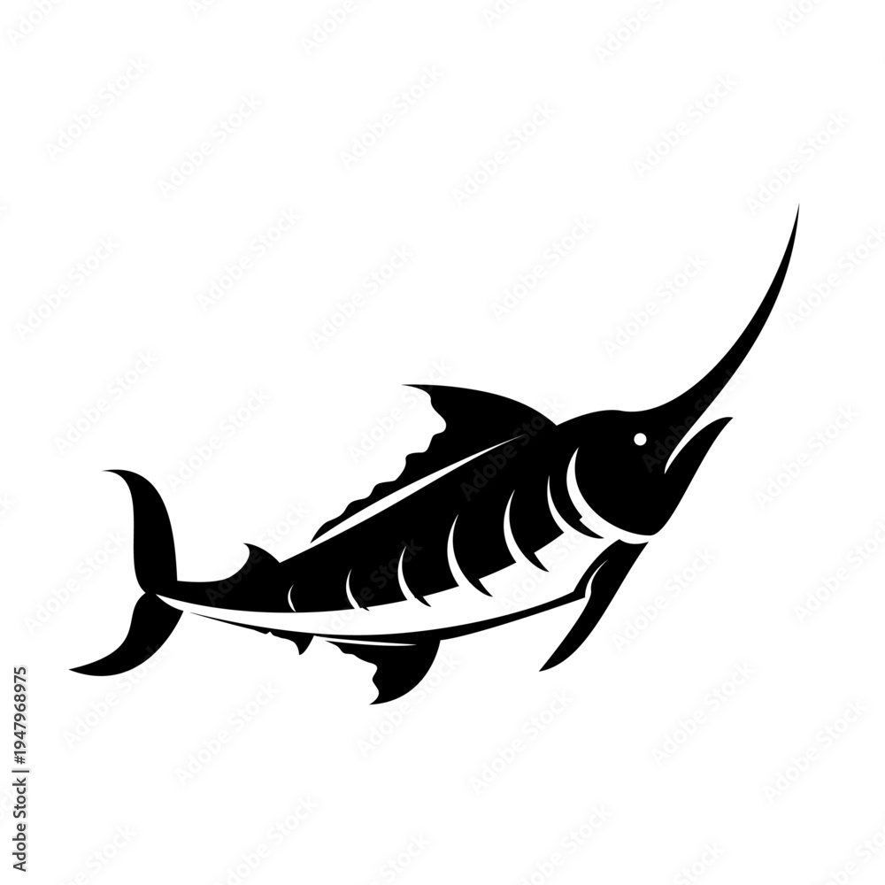Fototapeta premium Dynamic Black Marlin Fish Silhouette Vector Illustration