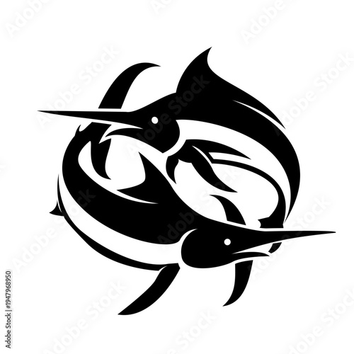 Marlin Fish Logo Design - Dynamic Black and White Billfish Illustration in a Circular Shape