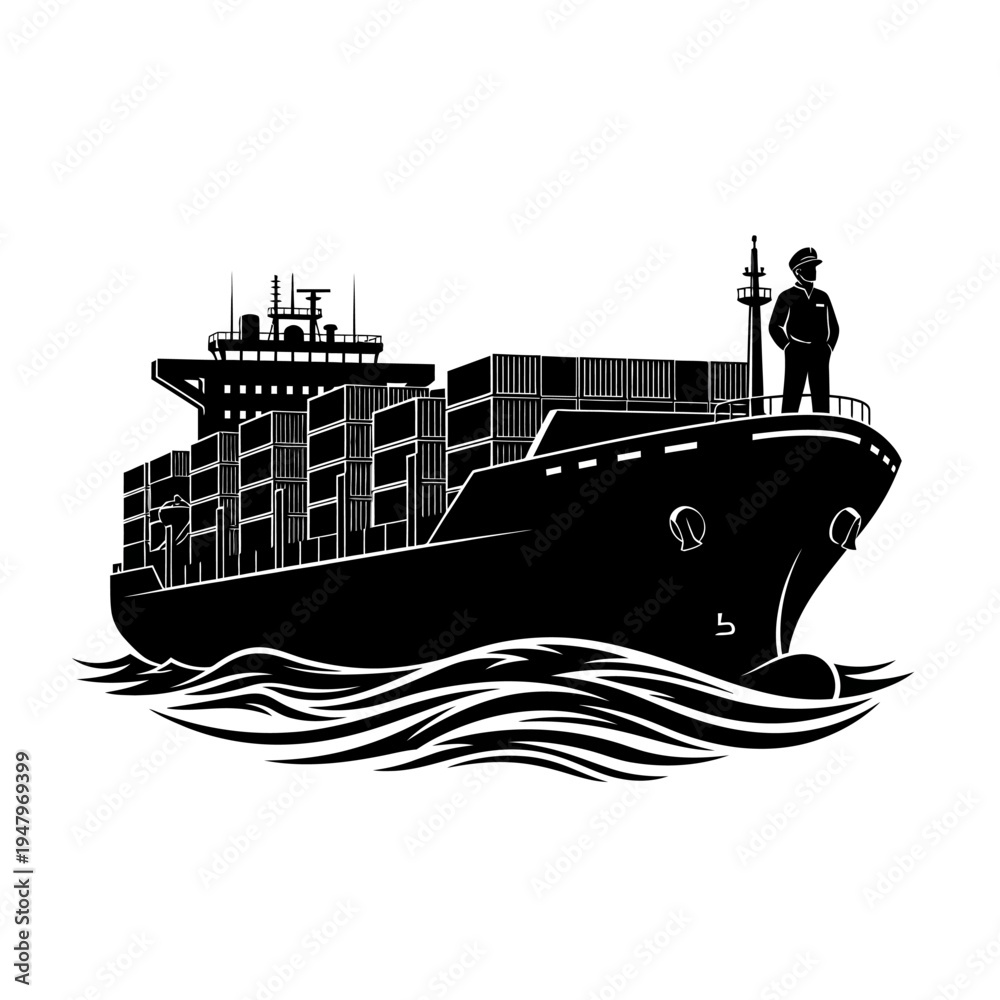 Obraz premium Large cargo ship with a captain.