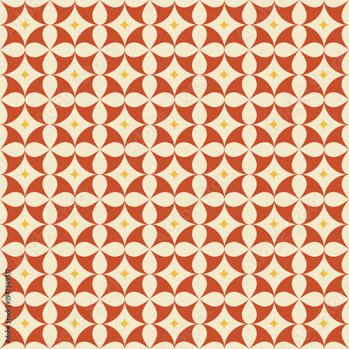 Seamless vector abstract retro pattern featuring red and yellow decorative geometric elements 