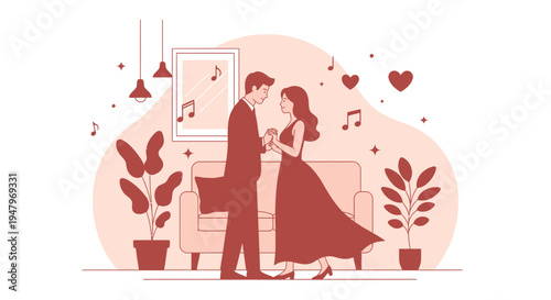 Couple Dancing Romantically at Home, Elegant Evening, Love and Celebration