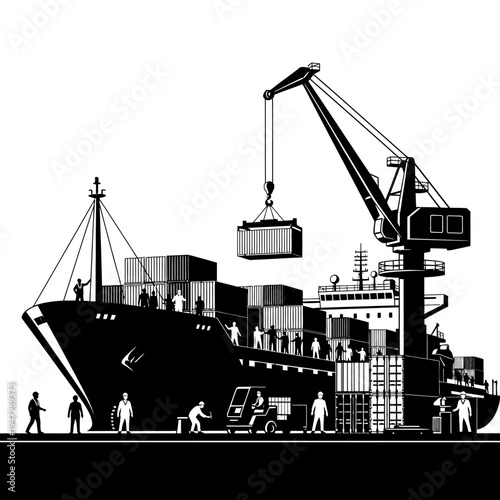 Large cargo ship loading containers.