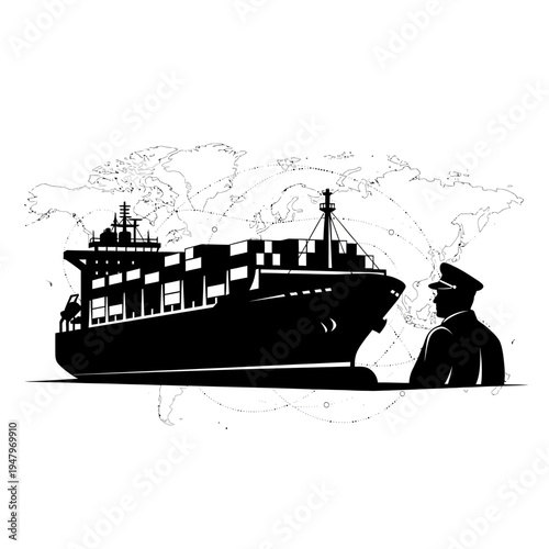 Sailor standing beside a cargo ship.