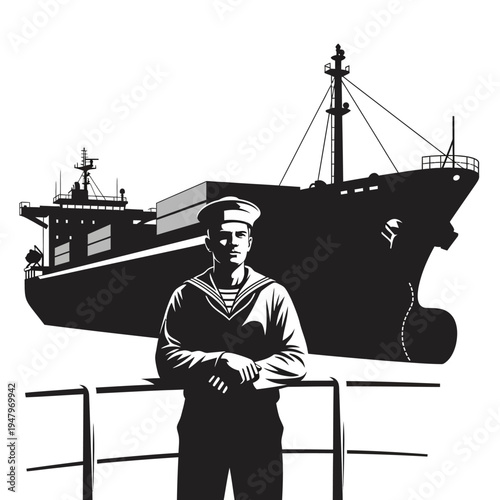 Sailor standing on a ship deck.