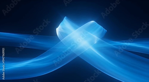 Abstract blue flowing ribbons on a dark blue background for presentations