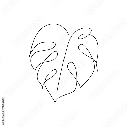 Minimalist Monstera Leaf One Line Art Drawing on White Background