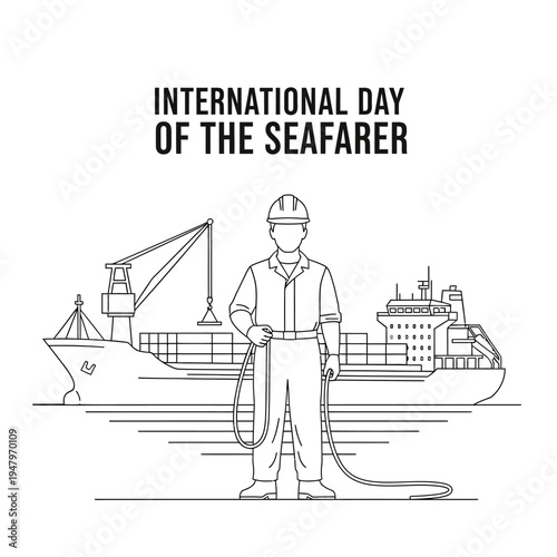 Seafarer standing on deck holding hose.