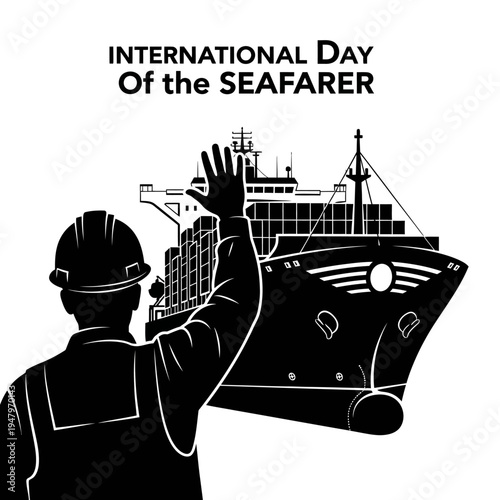 Seafarer waving on a ship deck.