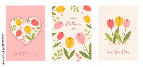 Schilderij op canvas Happy Mother's Day card coquette set