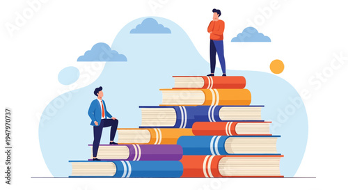 Education and professional growth. man standing on book stairs to success. personal development and career growth with knowledge