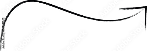 Black curved arrow line with pointed tip on white background, directional symbol