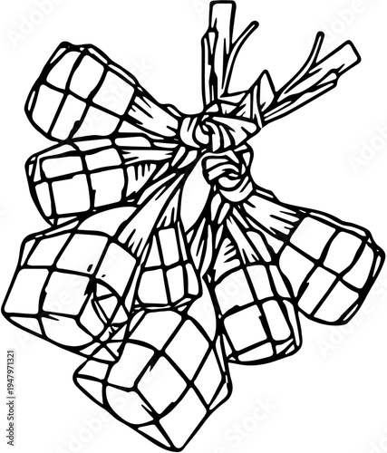 black and white vector illustration kerupat ied fitri