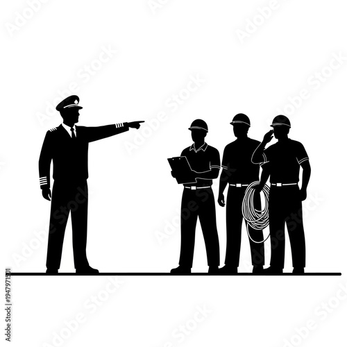 Silhouette of four men in uniform.