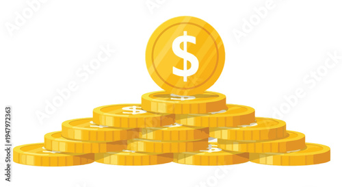 Stack of gold coins with dollar sign on top symbolizing wealth and financial success