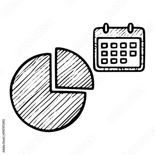 Hand-drawn Illustration of a Pie Chart and Calendar Representing Financial Reporting and Planning