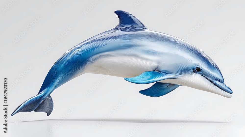 Fototapeta premium A blue dolphin jumping out of the water in a playful motion