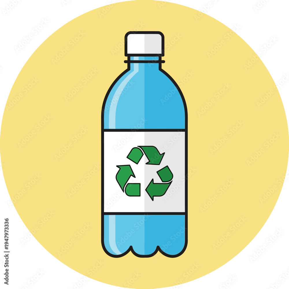 Fototapeta premium Illustrated plastic water bottle with recycling symbol on label.