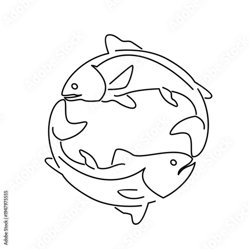 Minimalist Two Fish Circle Line Art Illustration