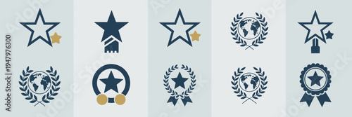 Star based global recognition icons – Suitable for certification badges, trophy marks, or corporate excellence.